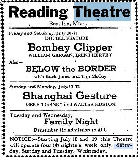 Reading Theatre - 1942-07-08 Ad